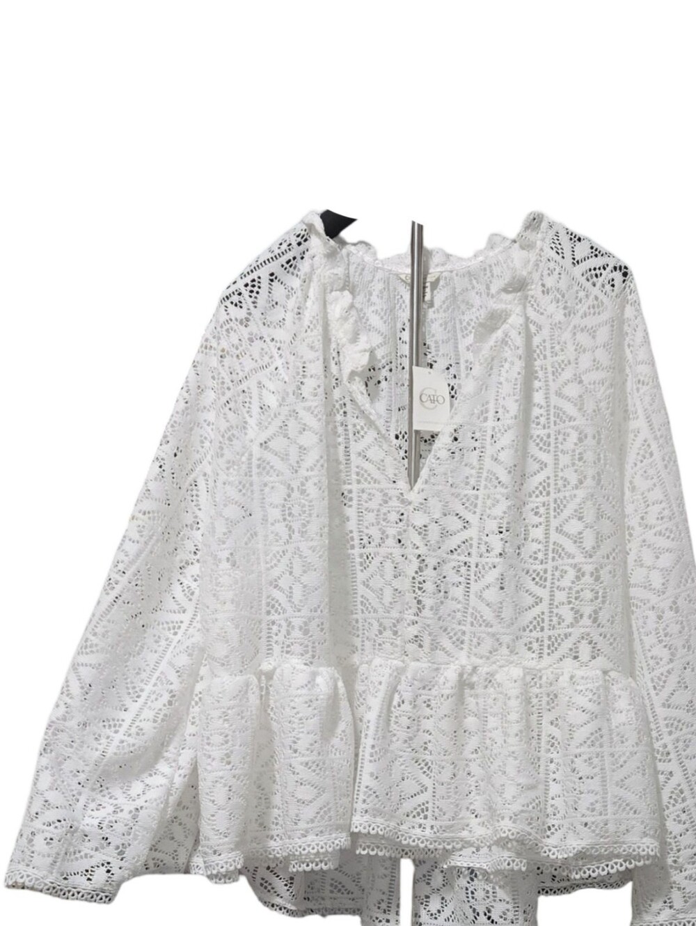Cato White Lace Peplum Blouse Resortwear, Festival, White Night, Cruise Cover Up - Picture 1 of 13